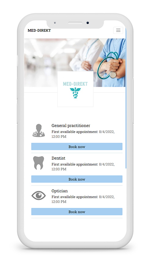 example mockup picture of termin-direkt.de' online booking system in mobile view for healthcare and medical companies